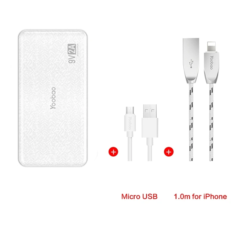 white cable Yoobao Quick Charge power Bank для Xiaomi Mi 12000 mAh QC 2,0 Pover Bank 9V 2A портативное зарядное устройство Внешняя батарея для huawei P8 - Цвет: white cable