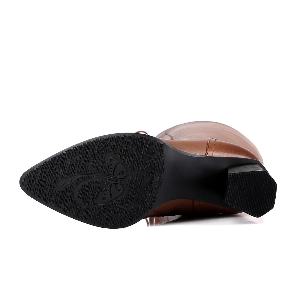 ODS/Брендовая женская зимняя обувь; сапоги из натуральной кожи; сапоги до колена на шнуровке в байкерском стиле; женские ботинки на молнии с заклепками; zapatos mujer; 42