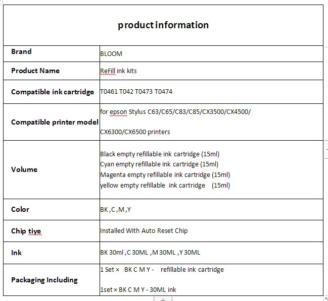 Набор чернил для EPSON T0461 -T0474 чернильный картридж Stylus C63 C65 C83 C85 CX3500 CX4500 CX6300 CX6500 |