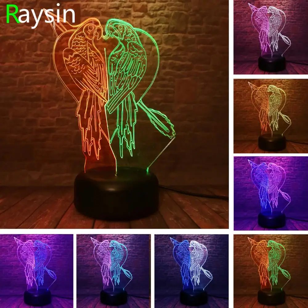 Двойной микс 7 цветов автосмена рисунок попугая животное с любовной стрелкой