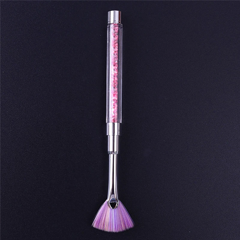 1 шт. вентилятор Форма щетка для ногтей градиент розовый ручка со стразами пыли