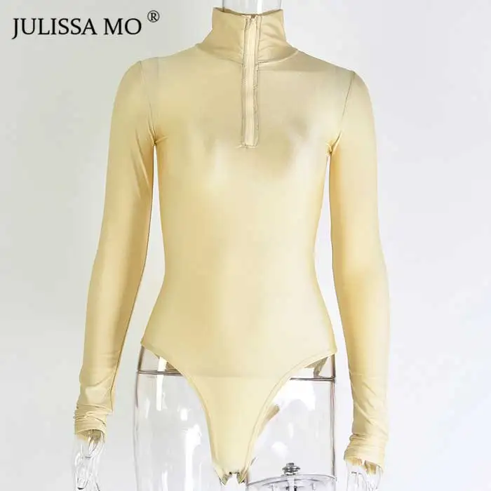 Khaki Julissa mo, водолазка, длинный рукав, сексуальный боди, женский комбинезон, белый, Повседневный, на молнии, обтягивающий комбинезон,, весна, новинка, Femme Body - Цвет: Khaki