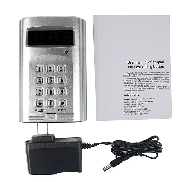 999 каналов беспроводной клавиатуры Кнопка вызова передатчик для ресторана