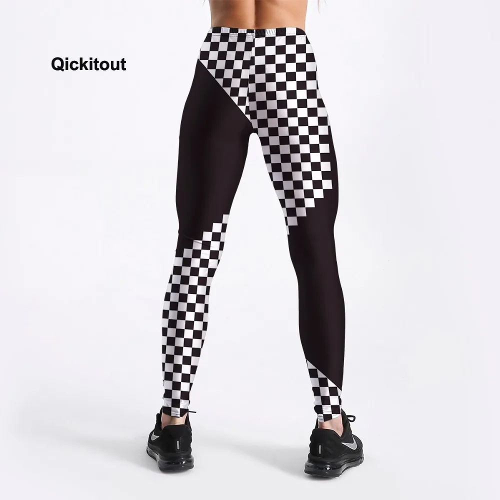 Qickitout Summer Style in Women Leggings Black&White Contrast Color Design Leggings Mid Waist Pants Slim Trousers Drop Shipping
