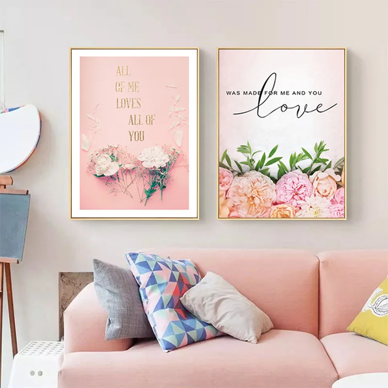 Постер с милыми цветами пион розовый воздушный шар Картина на холсте