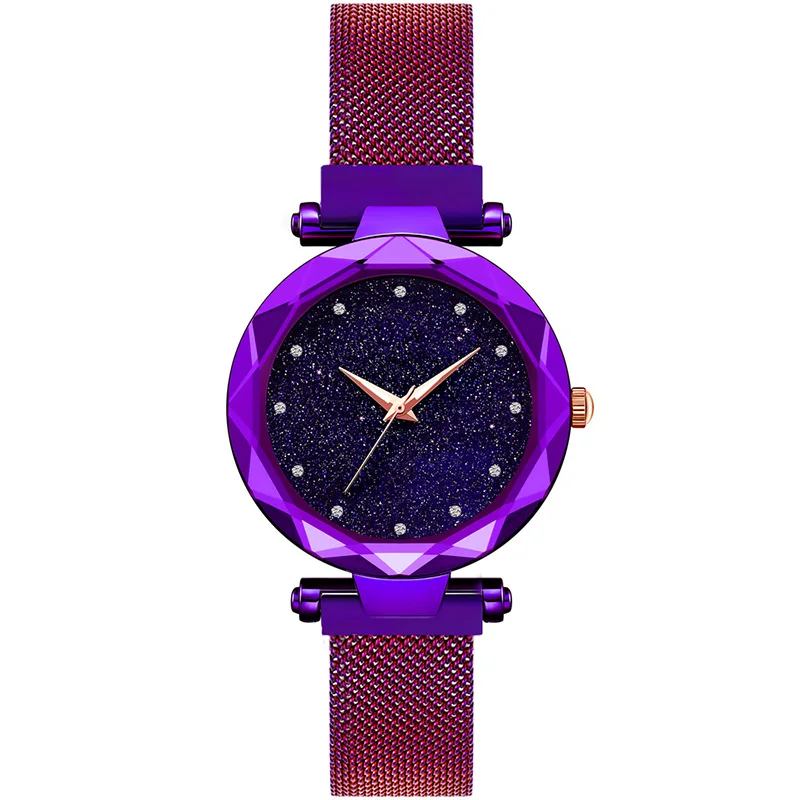 Роскошные Звездное небо для женщин часы кварцевые магнитная сетка розовое