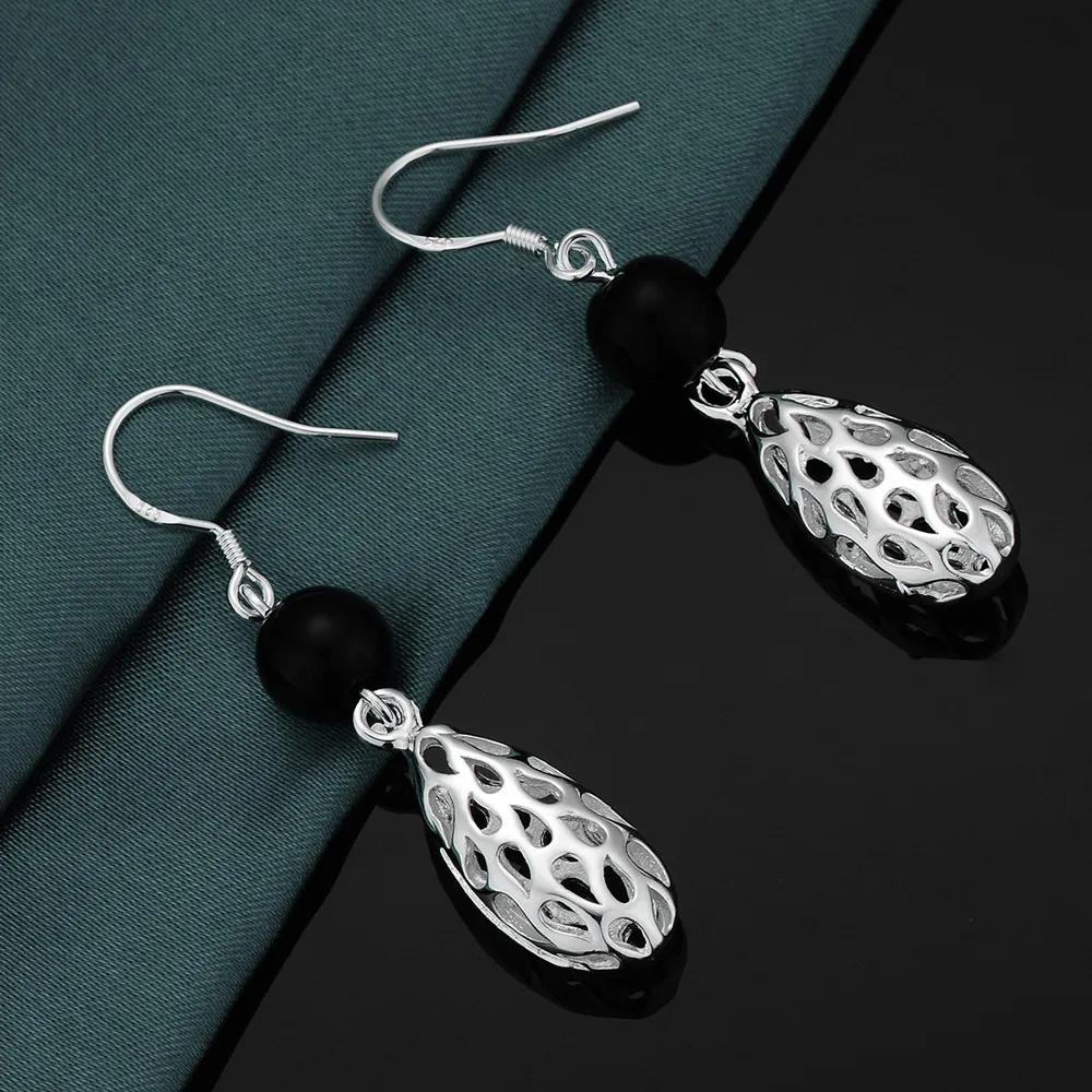 Люстра серебро и черный шар Висячие серьги для женщин преувеличенные Свадебные