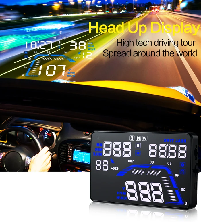 Q7 Head Up Дисплей 5 &quotУниверсальный Авто HUD спидометров Overspeed Предупреждение Dashboard