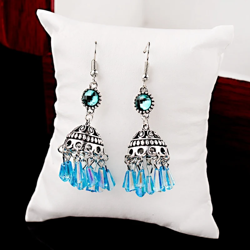 OIQUEI Boho этнические индийские Jhumka Висячие серьги для женщин серебряного цвета