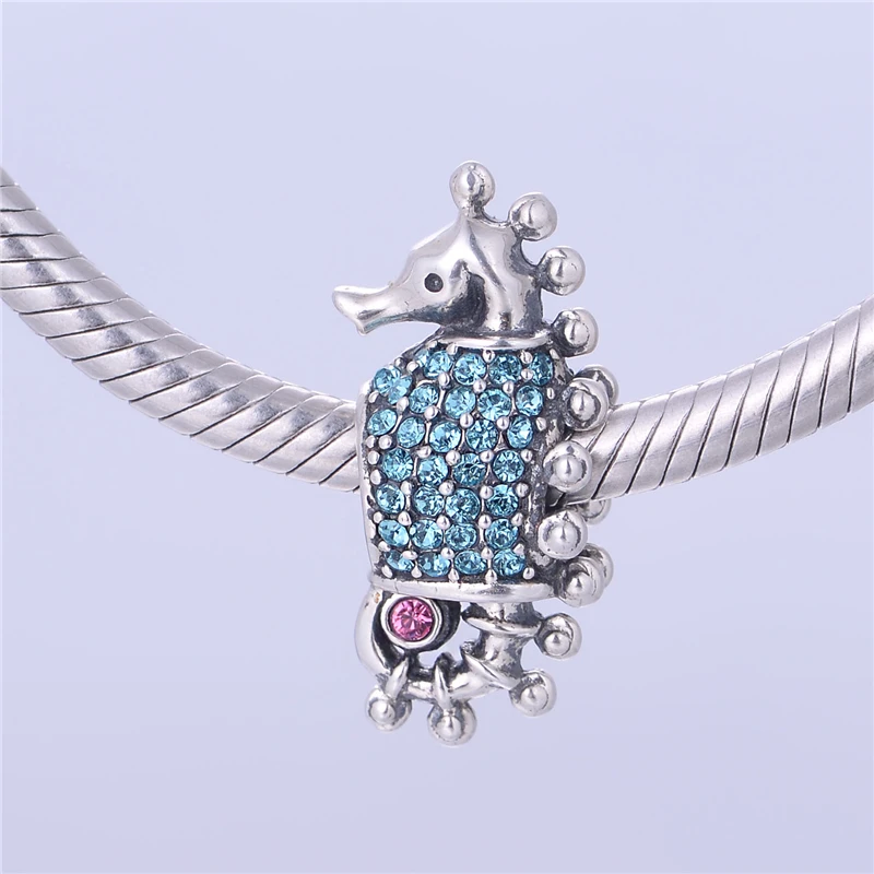 Серебро 925 Ювелирная подвеска &quotМорской конек&quot с кристаллами европейские