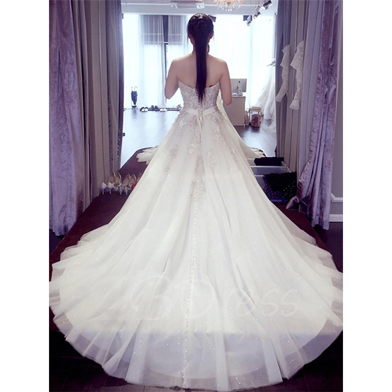 New Sweetheart Court Train A Line Wedding Dress Sequins Tulle Long 2017 Bridal Gown With Sash Vestido De Novias | Свадьбы и