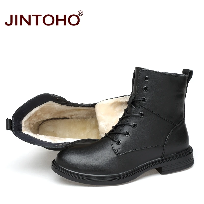 Ботинки JINTOHO мужские из натуральной кожи модные черные сапоги до середины икры