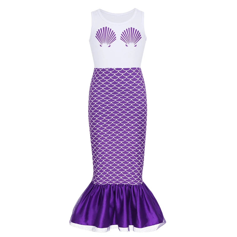 Kids Girls Cute Sleeveless Shell Mermaid Scales Printed Long Dress for Halloween Cosplay Party Costume | Детская одежда и обувь