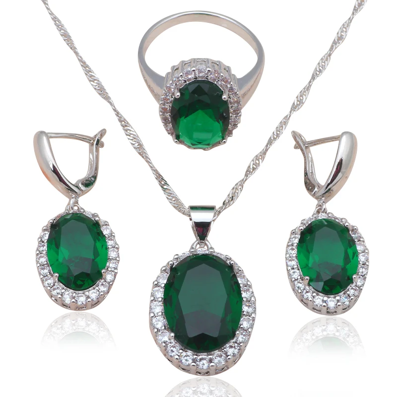 Ювелирные изделия из циркона серебро штампованный CZ Зеленый Кристалл Модные