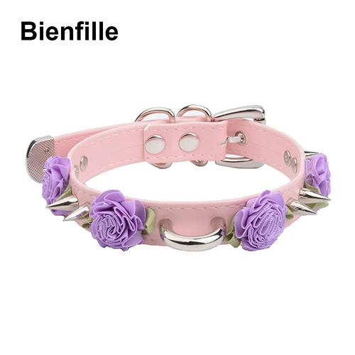 PinkPurpleFlower Ожерелье в стиле Харадзюку ручной работы из искусственной кожи с цветком и шипами, каваи, косплей, пастельный, готический, панк, Харадзюку, колье - Окраска металла: PinkPurpleFlower