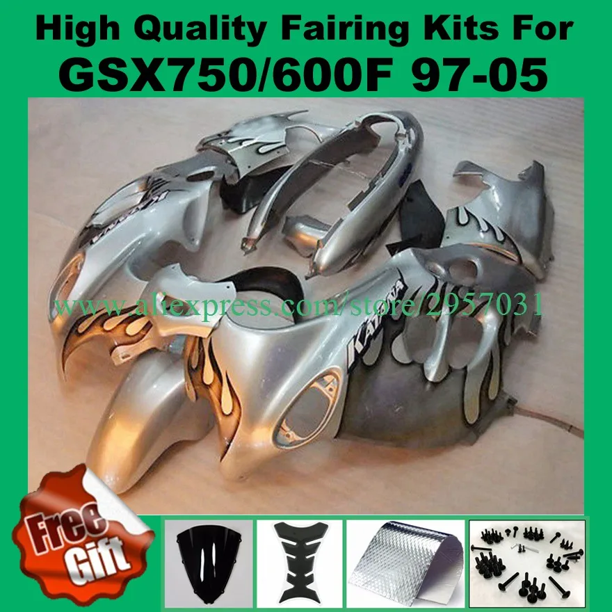 

9Gifts fairings for SUZUKI GSX600/750F katana 97 98 99 00 01 02 03 04 05 GSX 600F 750F 1997-2005 fairing kit silver flame ABS