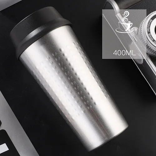400ML Silver Кофейная кружка из нержавеющей стали, термос, стакан, чашки, вакуумная колба, дорожная термо-бутылка для воды, чайная кружка, Термокружка, автомобильные бутылки для воды - Color: 400ML Silver