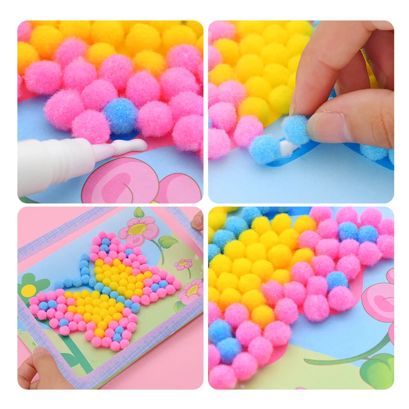 

1Pcs Kids Creative DIY Plush Ball Painting Stickers Children Educational Handmade Material Cartoon Puzzles Crafts Toy