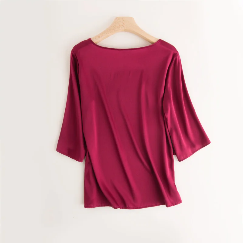 Рубашка женская свободная из 100% шелка с о-вырезом рукавом три четверти | Женская