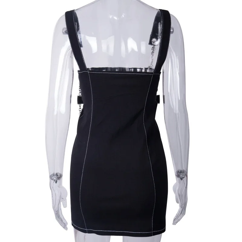 Платье на молнии женское сексуальное облегающее с цепочкой и ремнем | Женская