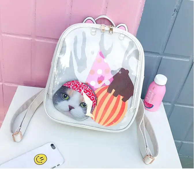 Прекрасные кожаные рюкзаки с кошачьими ушками яркие цвета прозрачная сумка