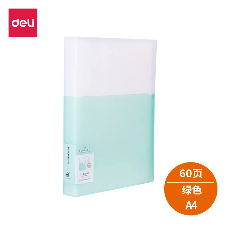 60 pages green Deli 5075 серия, информационный буклет, А4, многослойные вставки, папки, тестовые бумаги, канцелярские товары, Студенческая офисная прозрачная сумка - Цвет: 60 pages green