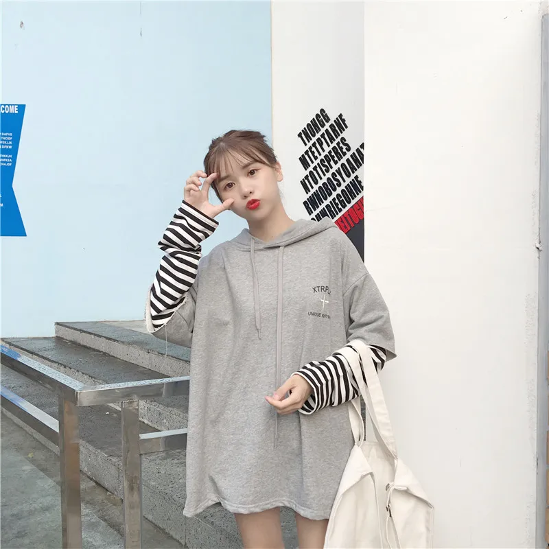 Подделка бренда с капюшонами Двойка кофты Для женщин длинная куртка секциями