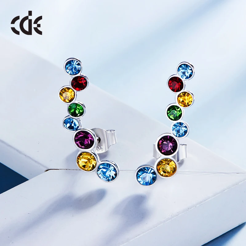 CDE 925 пробы, серебряные серьги, украшенные кристаллами Swarovski, круглые серьги-гвоздики, модные серьги, ювелирное изделие для женщин, подарок