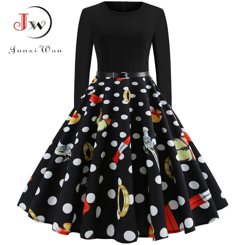 

Winter Women Christmas Dress Long Sleeve Print Vintage Party Dress Elegant Black Patchwork Bodycon Dresses Vestidos Plus Size