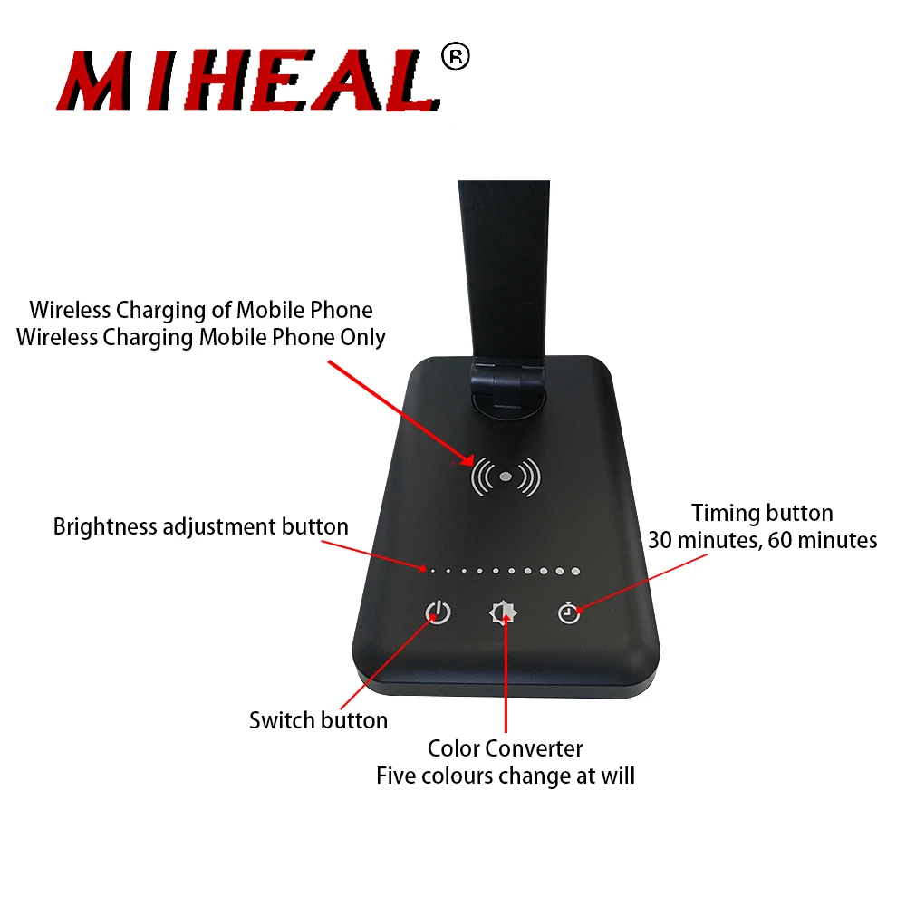 Светодиодный настольный настольная лампа USB/Беспроводное зарядное устройство