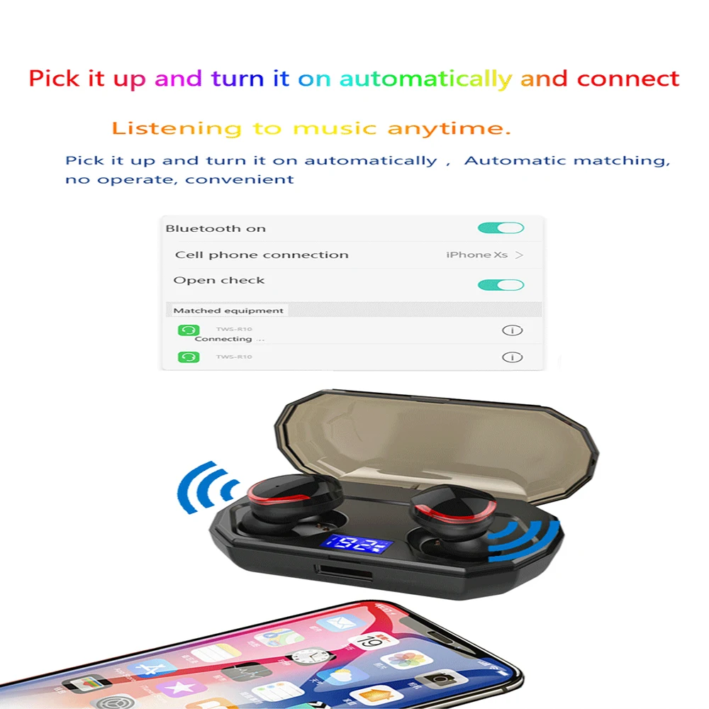 Classic R10 TWS True Wireless Earphone Waterproof IPX5 Bluetooth Headset Earbuds with LCD Screen Charging Case 3000mAh | Электроника