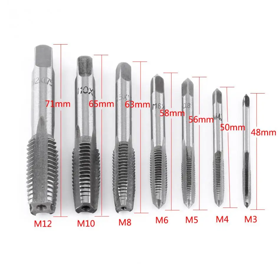 7 шт./компл. HSS M3/M4/M5/M6/M8/M10/M12 машинное спиральное прямое Рифленое винтовое