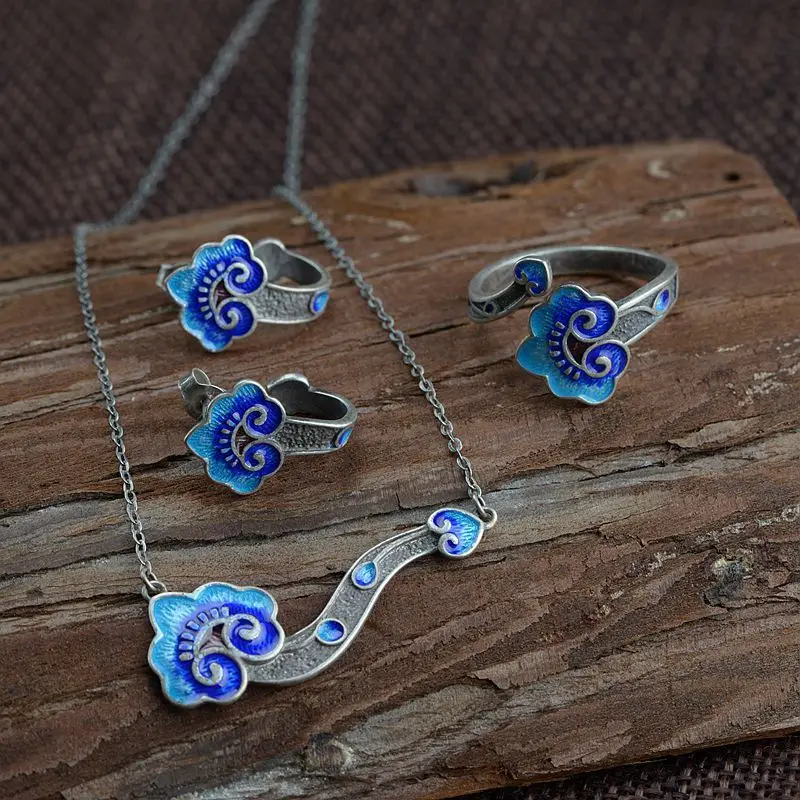 BALMORA cloisonné-набор стильной бижутерии для женщин леди любовник кольцо для серьг и ожерелья набор нежных ретро ювелирных изделий SY22270 - Metal color: Jewelry set