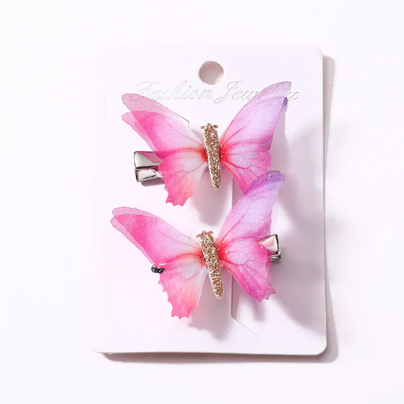 Seaside Colorful Graceful Crystal Dream Butterfly Girls Wedding Girls Candy Color Cartoon Hairpin Hair Clips 2PCS 9 Colors - Цвет: 5