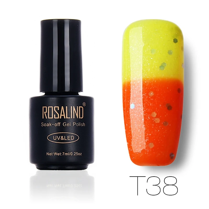 T38 ROSALIND, 7 мл, меняющий температуру, лак для ногтей, отклеивается, лак для ногтей, гель, УФ-лампа для сушки, Термальный цвет, акриловая краска, верхнее Базовое покрытие - Цвет: T38