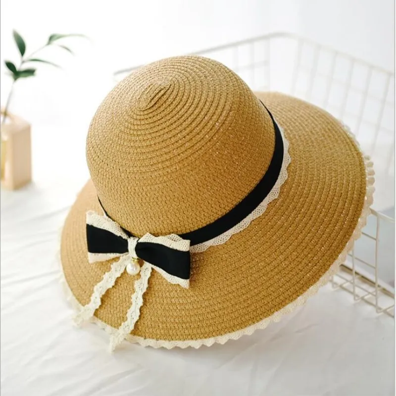 

Seioum Sun Hat Big Black Bow Summer Hats Women Foldable Straw Beach Panama Hat Visor Wide Brim Femme Female Bohemia Shade Hat