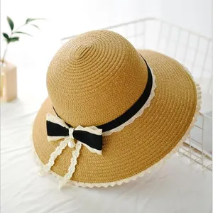 Seioum  Sun Hat Big Black Bow Summer Hats Women Foldable Straw Beach Panama Hat Visor Wide Brim Femme Female Bohemia Shade Hat