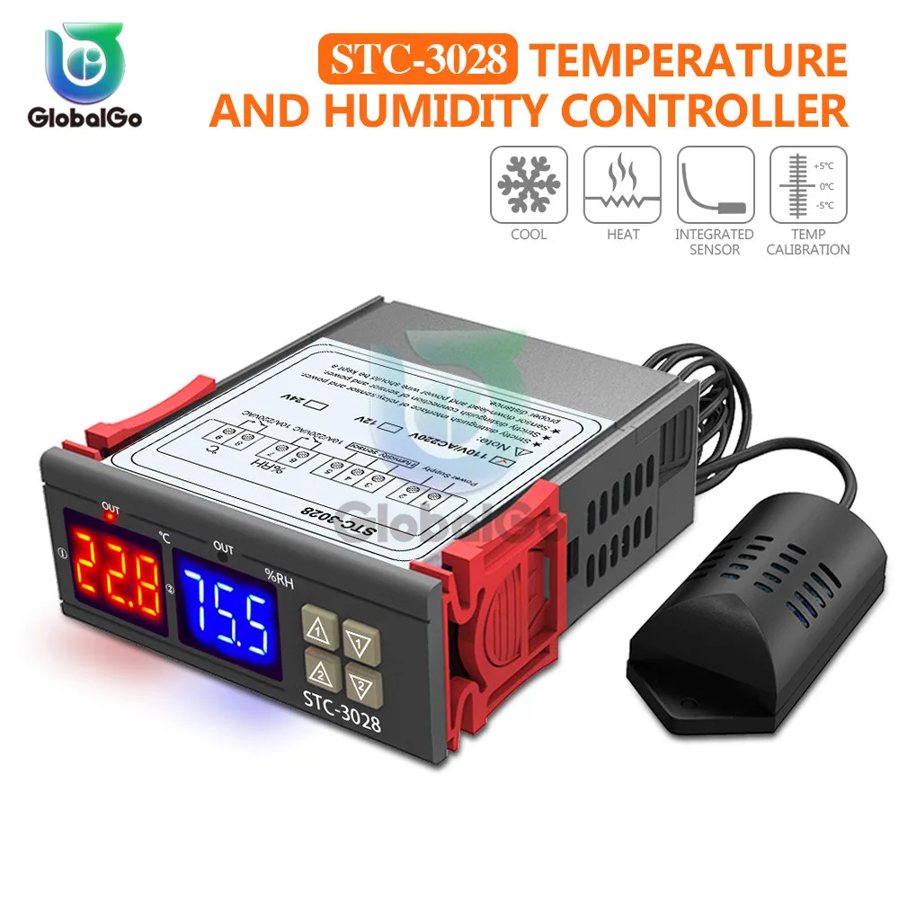 STC-3008 светодиодный двойное цифровое табло регулятор температуры 12 В 24 в 110-220 В термостат для инкубатора реле