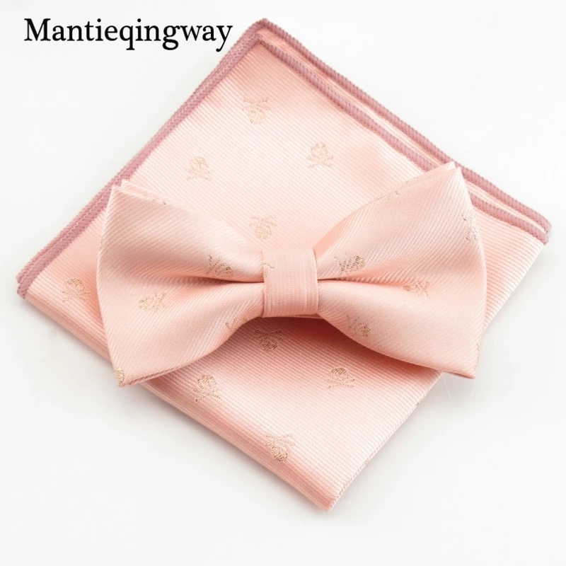 Mantieqingway полиэфир бабочку комплекты носовых платков для мужчин череп печатных Галстуки Для Свадьба Вечерние карманные квадратные носовые платки Галстуки