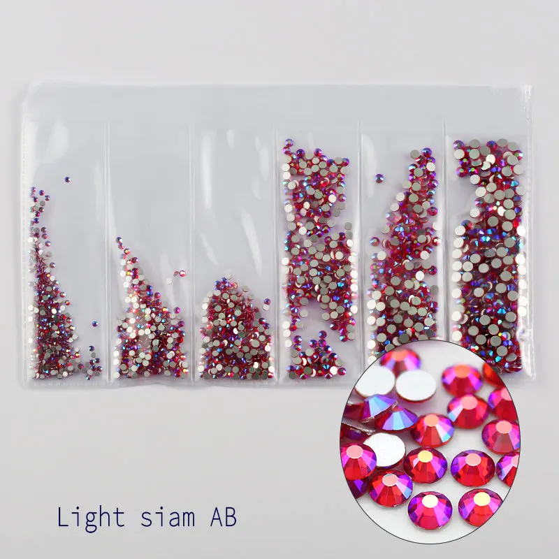 light siam AB Новые смешанные размеры SS4-SS12 красочные 1680 шт 3D не горячей фиксации ногтей Flatback украшения из страз танцевальные костюмы - Цвет: light siam AB
