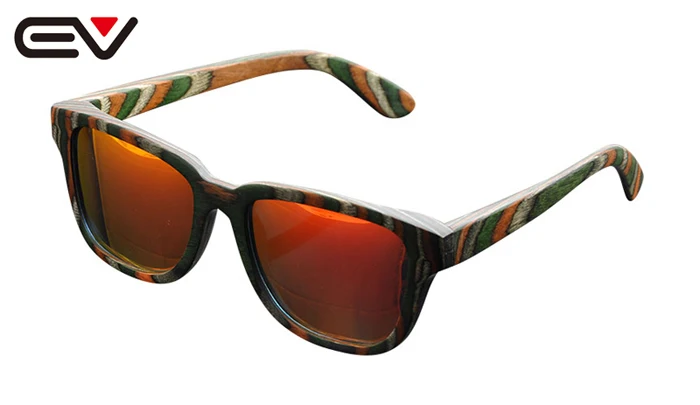 

2015 EV Natural Wood Frame Green Multicolored wood Sun glasses For Women Gafas de sol de madera Oculos de sol da Madeira EV0916