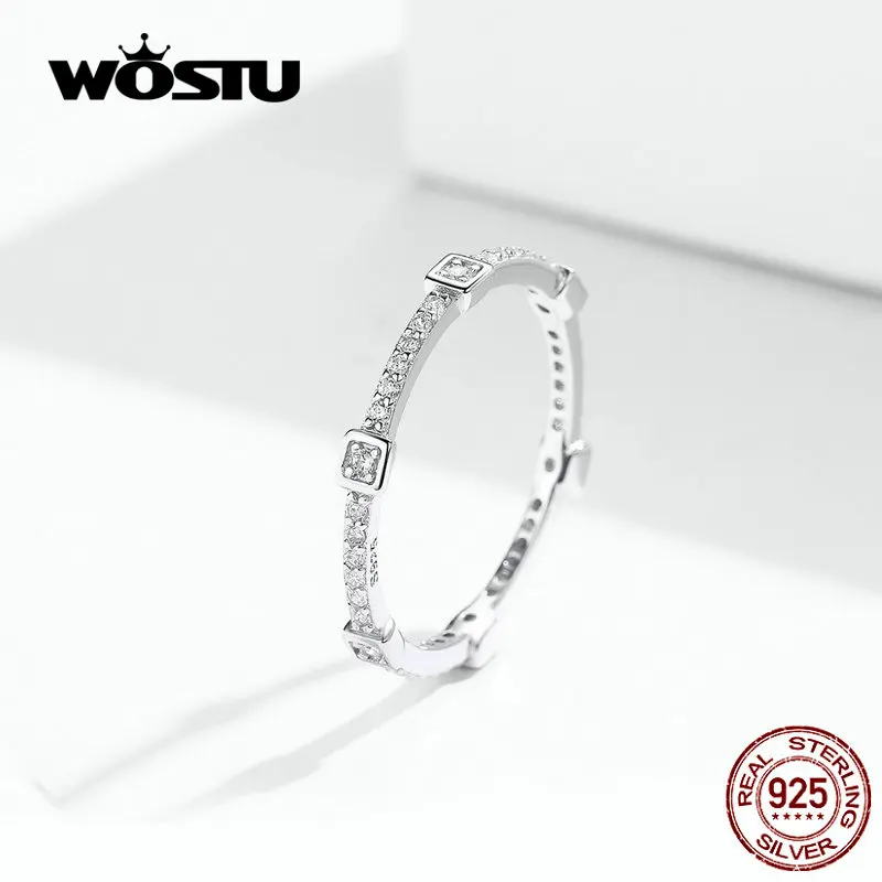 WOSTU кольца на палец из чистого циркона, Настоящее 925 пробы, серебряные кольца с блестящим круглым цирконием, модные ювелирные изделия CQR551
