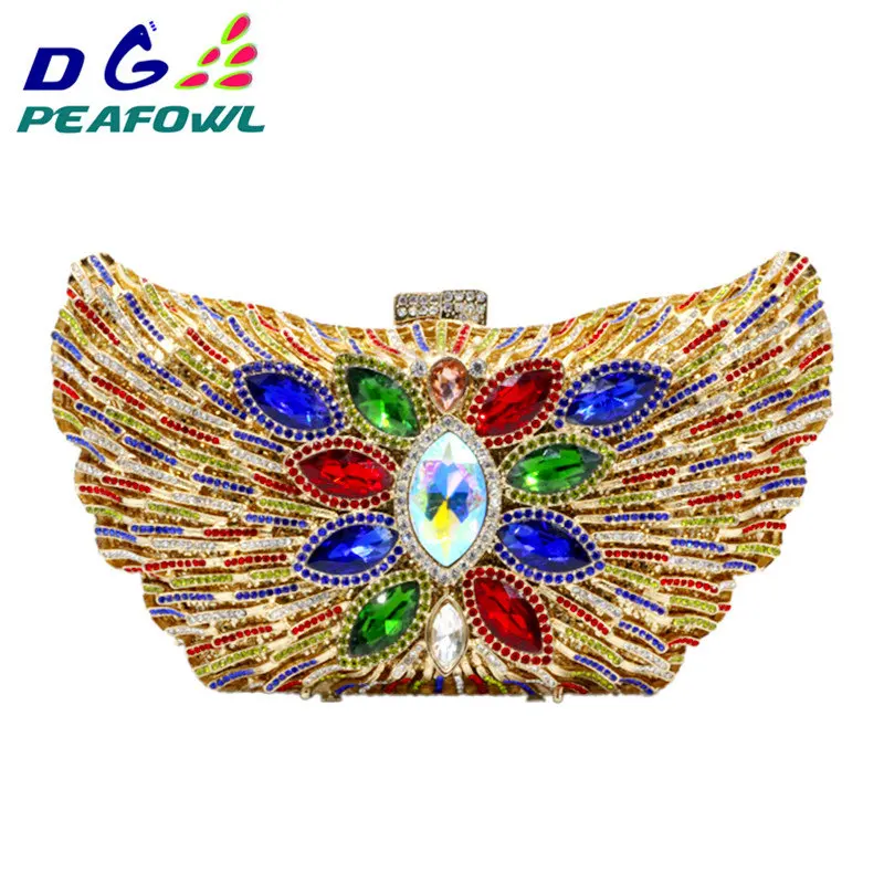DG PEAFOWL новые модные роскошные женские вечерние клатчи сумочка с кристаллами бриллиантов цветок сумочки на цепочке вечерние сумочки - Цвет: Champagne Mixed