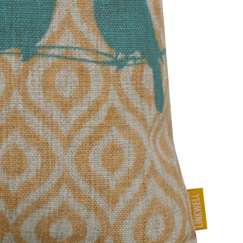 LINKWELL 45x45 см Весенняя желтая икат геометрический узор с синей птицей просто модная