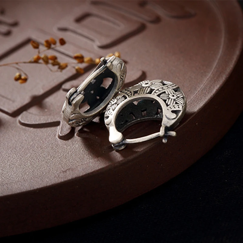 Серьги-клипсы женские из серебра 990 пробы с цветком сливы | Украшения и аксессуары