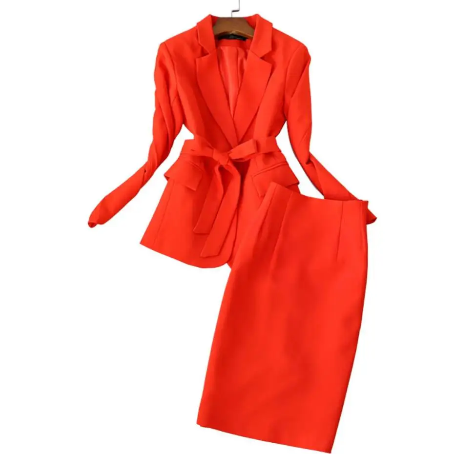 Комплект из двух предметов Новый Модный женский костюм с юбкой деловой длинным