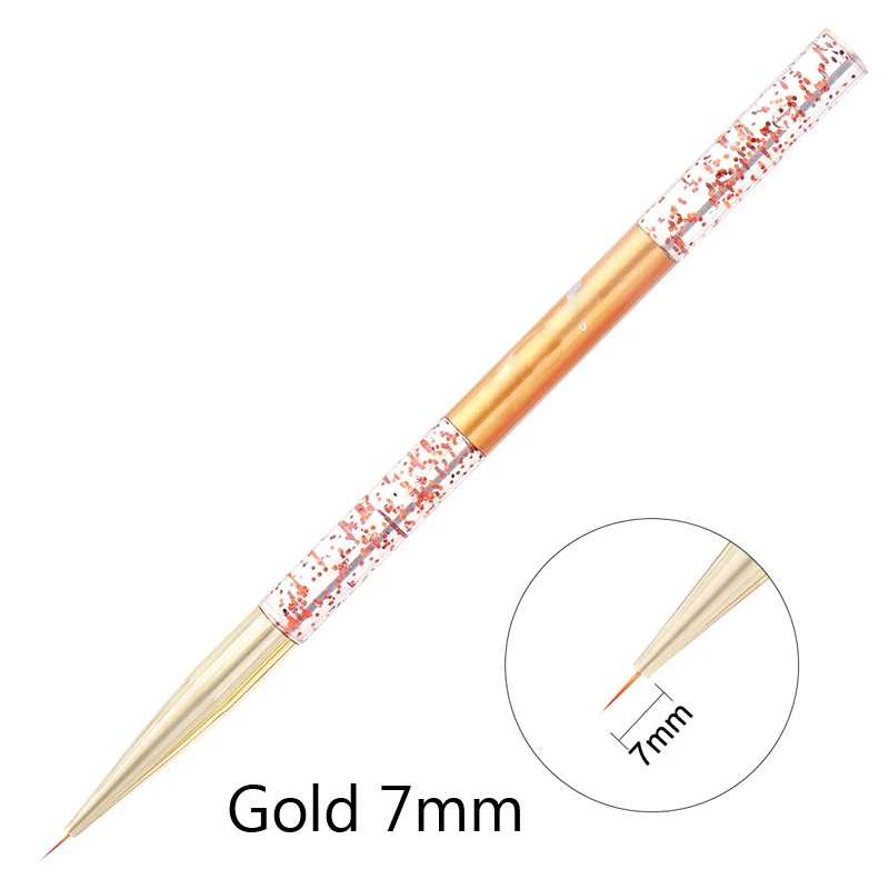 Gold 7mm 7/9/11/15/20 мм для ногтей кисть для подводки французский в полоску с цветочным принтом Живопись Рисунок пером кисть с ручкой для маникюра, набор инструментов - Цвет: Gold 7mm