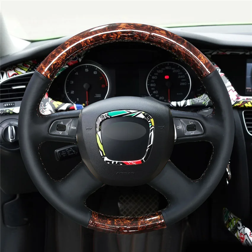 Style-05 Темно-пу под дерево серый кожаный чехол на руль для Audi A3(8 P) Sportback A4(B8) Avant A5(8 T) A6(C6) A8(D3) Q5(8R) Q7 - Название цвета: Style-05