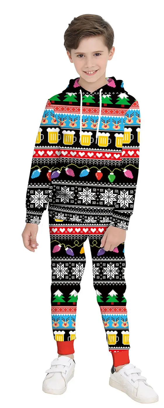 hoodies set with hat Костюм Санта-Клауса; детская одежда; новогодний Рождественский костюм для мальчиков; толстовки с капюшоном; маскарадный костюм - Цвет: hoodies set with hat
