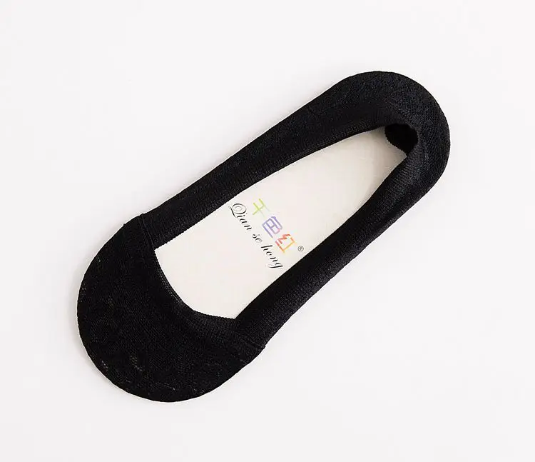 Black Женские носки-тапочки, короткие, одноцветные, хлопковые, кружевные, летние, для женщин, незаметные, 1 пара - Цвет: Black
